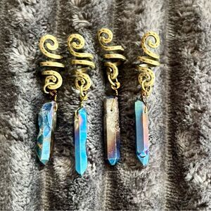 Set of 4 Boho Hair Spirals – Blue Crystal & Bronze